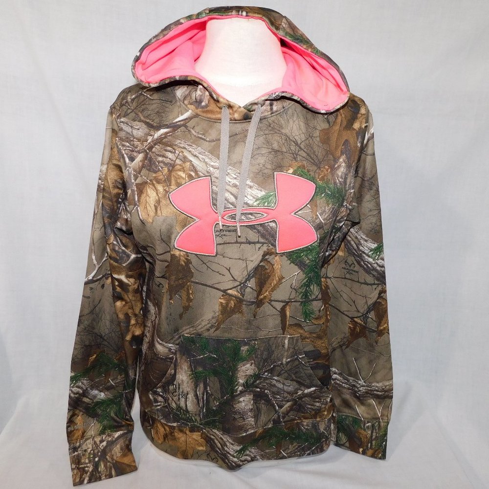 Under Armour RealTree Camo Neon Pink Loose Pullover Hoodie Womens M